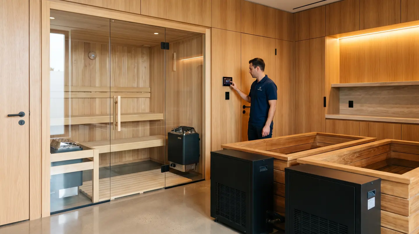 Proyek Sauna modular 4 orang dan ice bath, rumah kompleks ekspat di Balikpapan Baru, Balikpapan Selatan