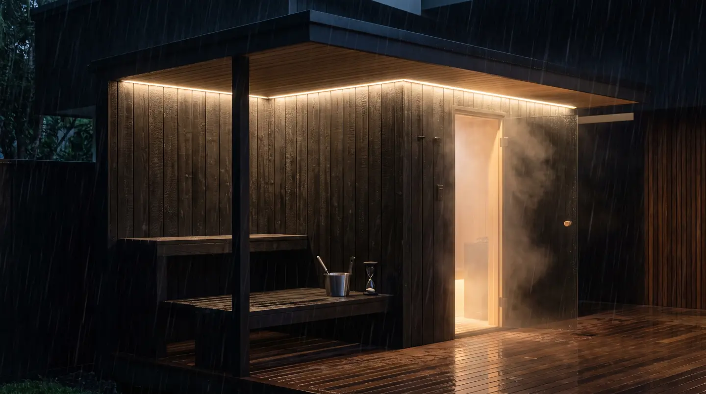 Proyek Ruang pemulihan kru: sauna 8 orang dan dua cold plunge di Mess perusahaan, pinggiran Balikpapan