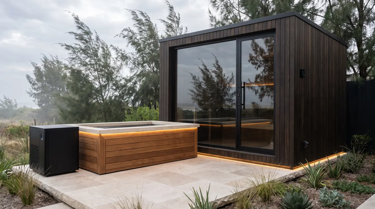 Sauna dan ice bath kayu jati terpasang di Sepinggan dan Batakan, Balikpapan