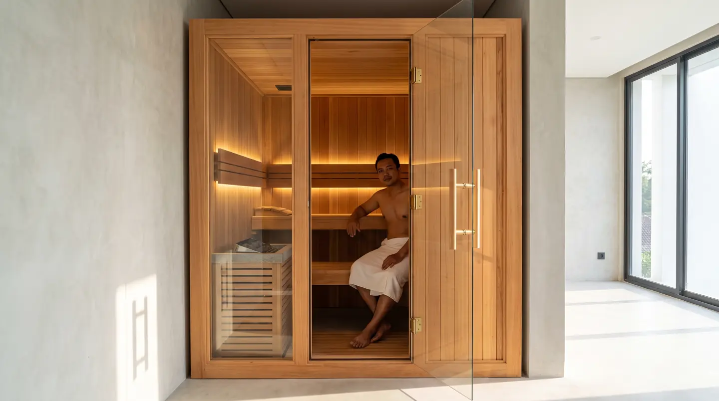 Sauna prefab modular 2 orang di kamar cadangan rumah Grand City Balikpapan