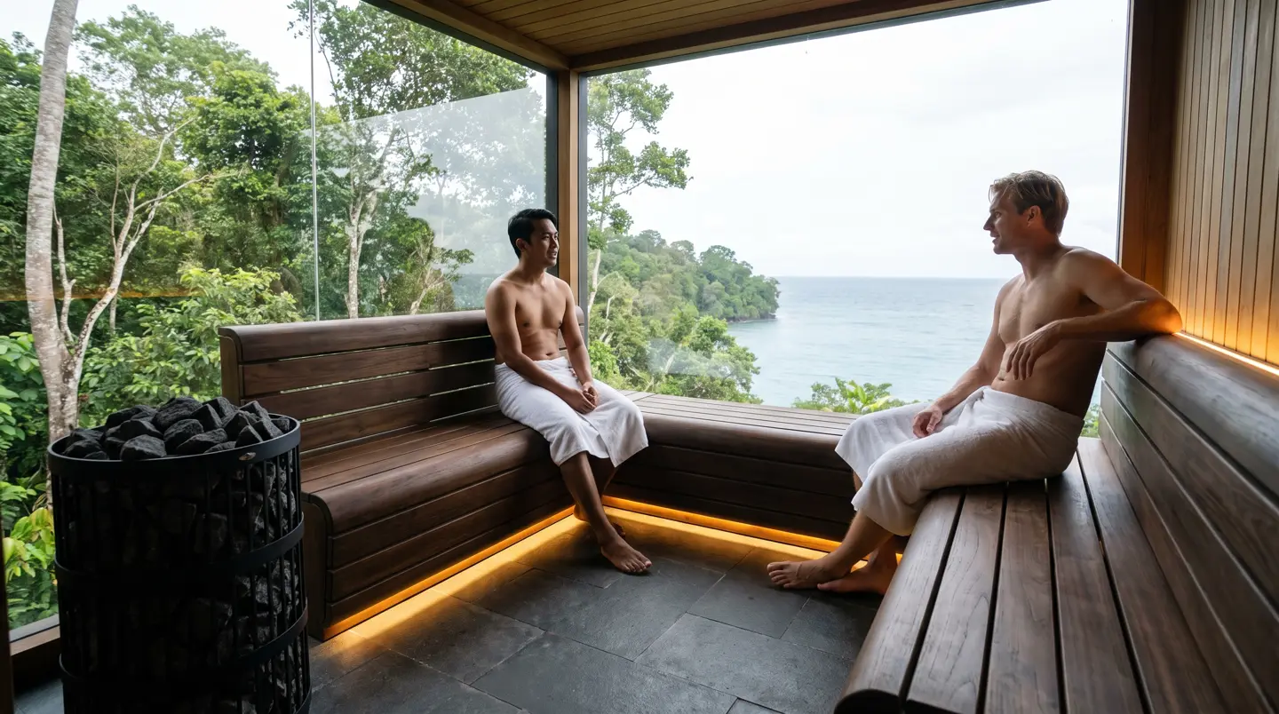 Interior sauna kering 4 orang thermowood dengan heater batu di Balikpapan